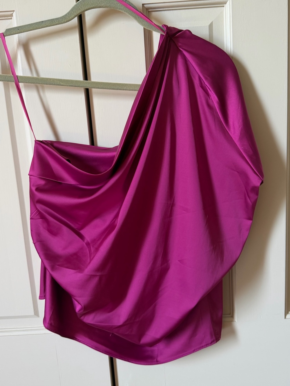 DO+BE Fuchsia Satin One-Shoulder Cowl Top
